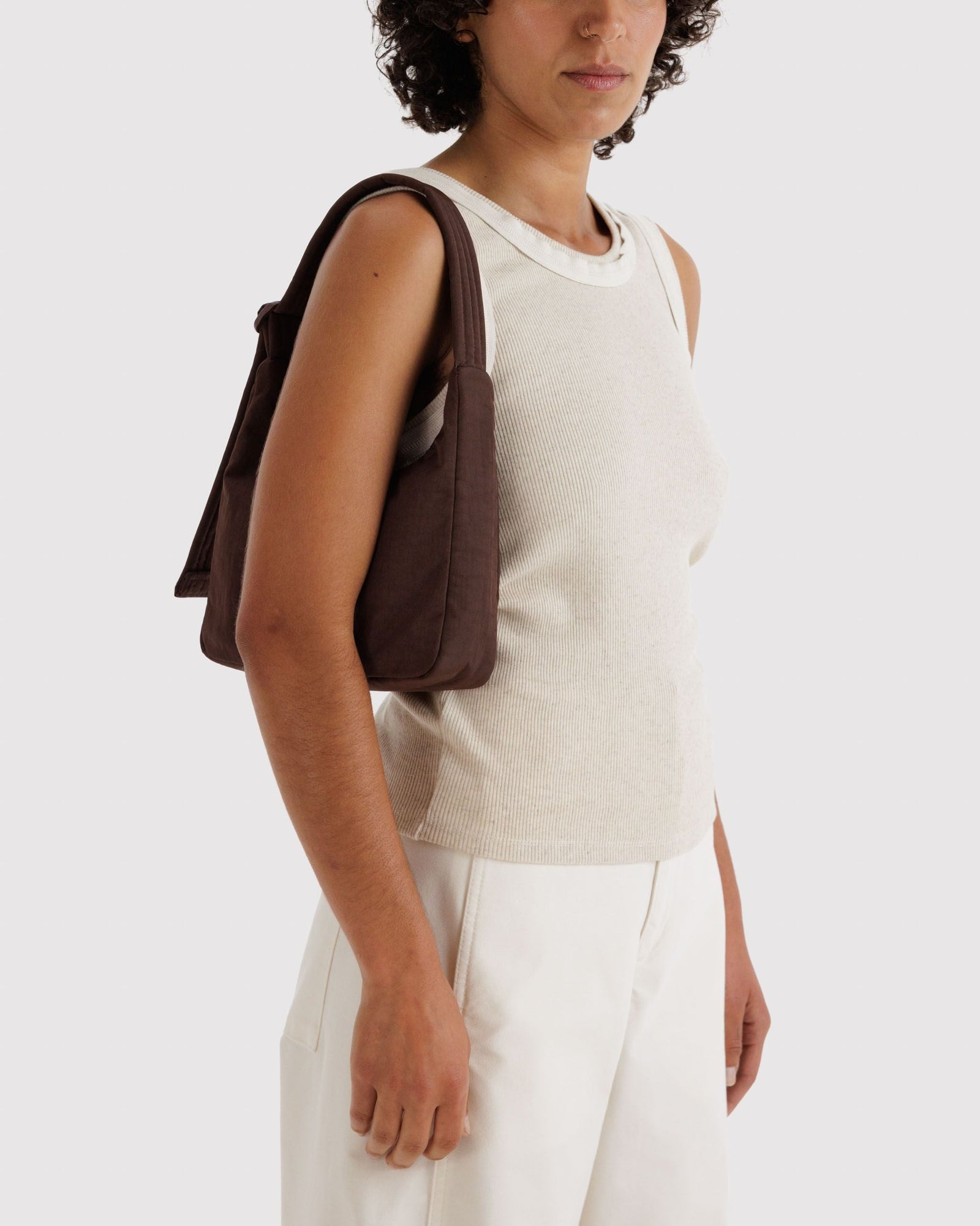 Mini Nylon Shoulder Bag - Coffee - Easy Stow
