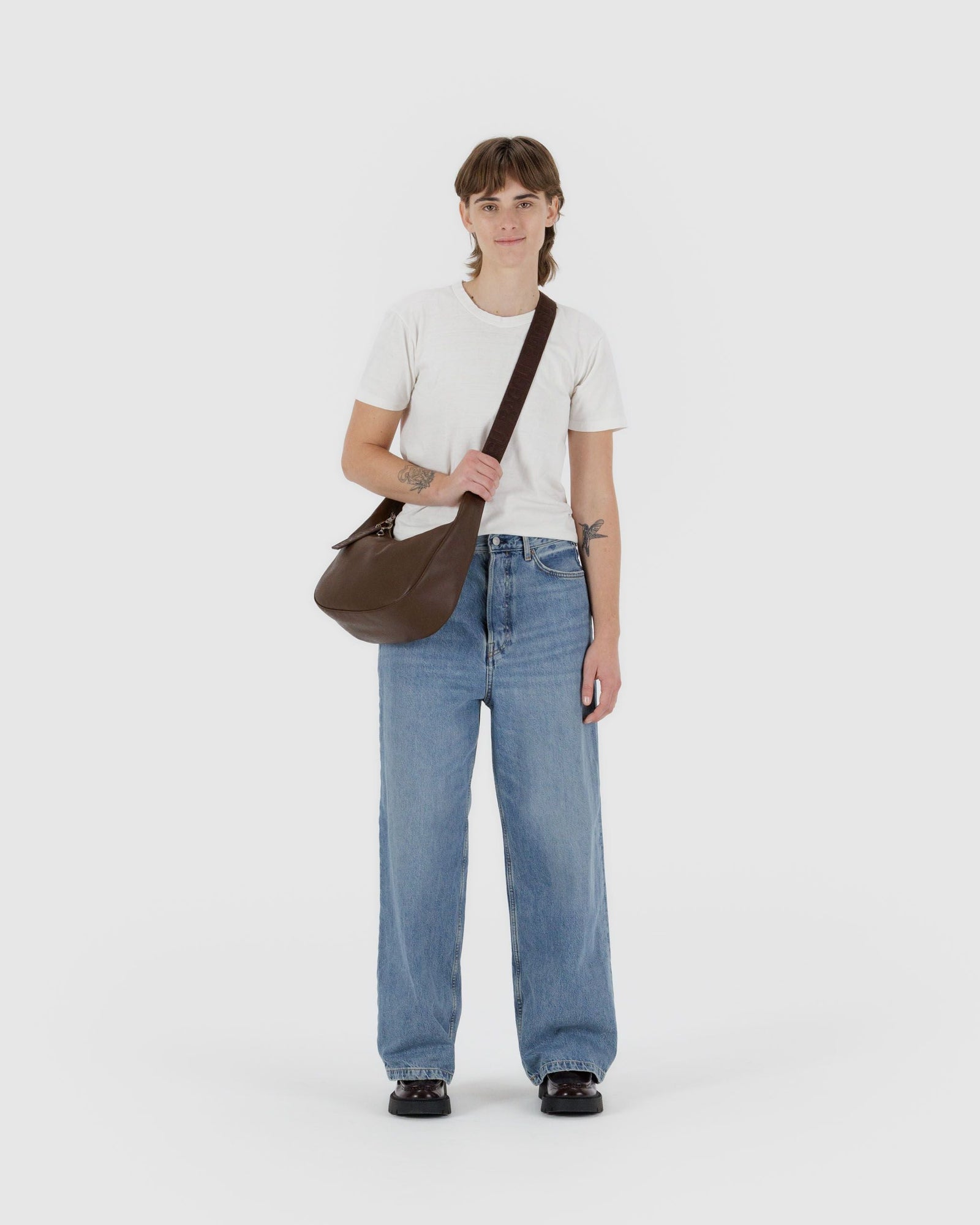 Medium Recycled Leather Crescent Bag - Brown - Modern Blend