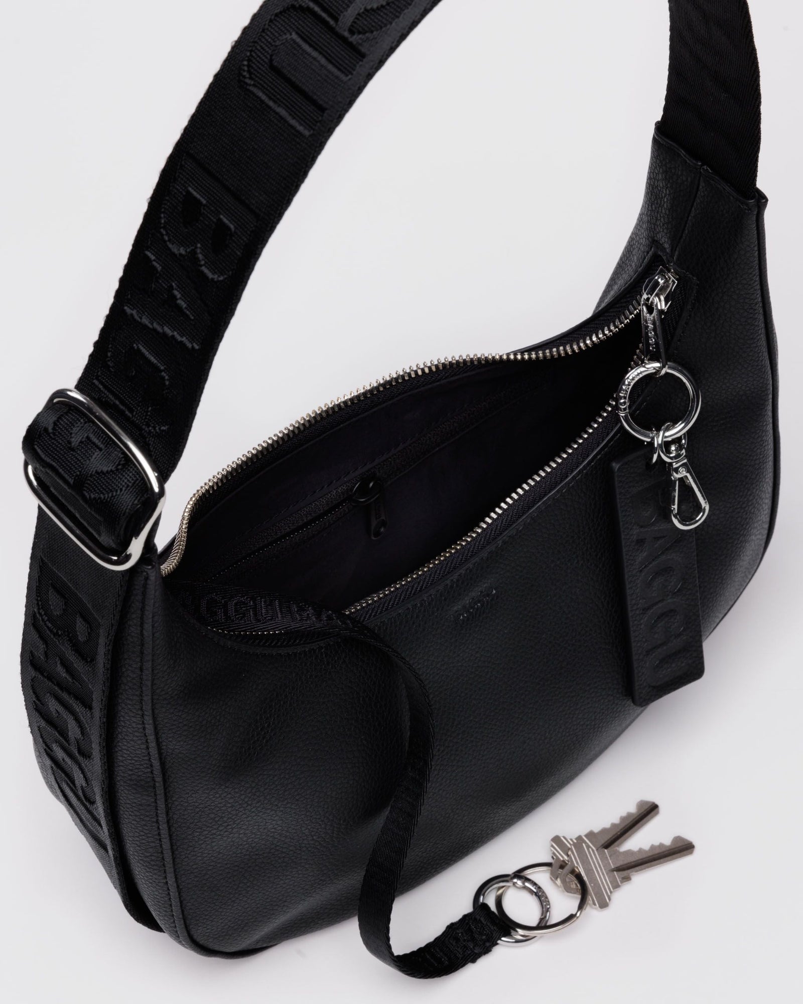 Small Recycled Leather Crescent Bag - Black - Cozy Glow