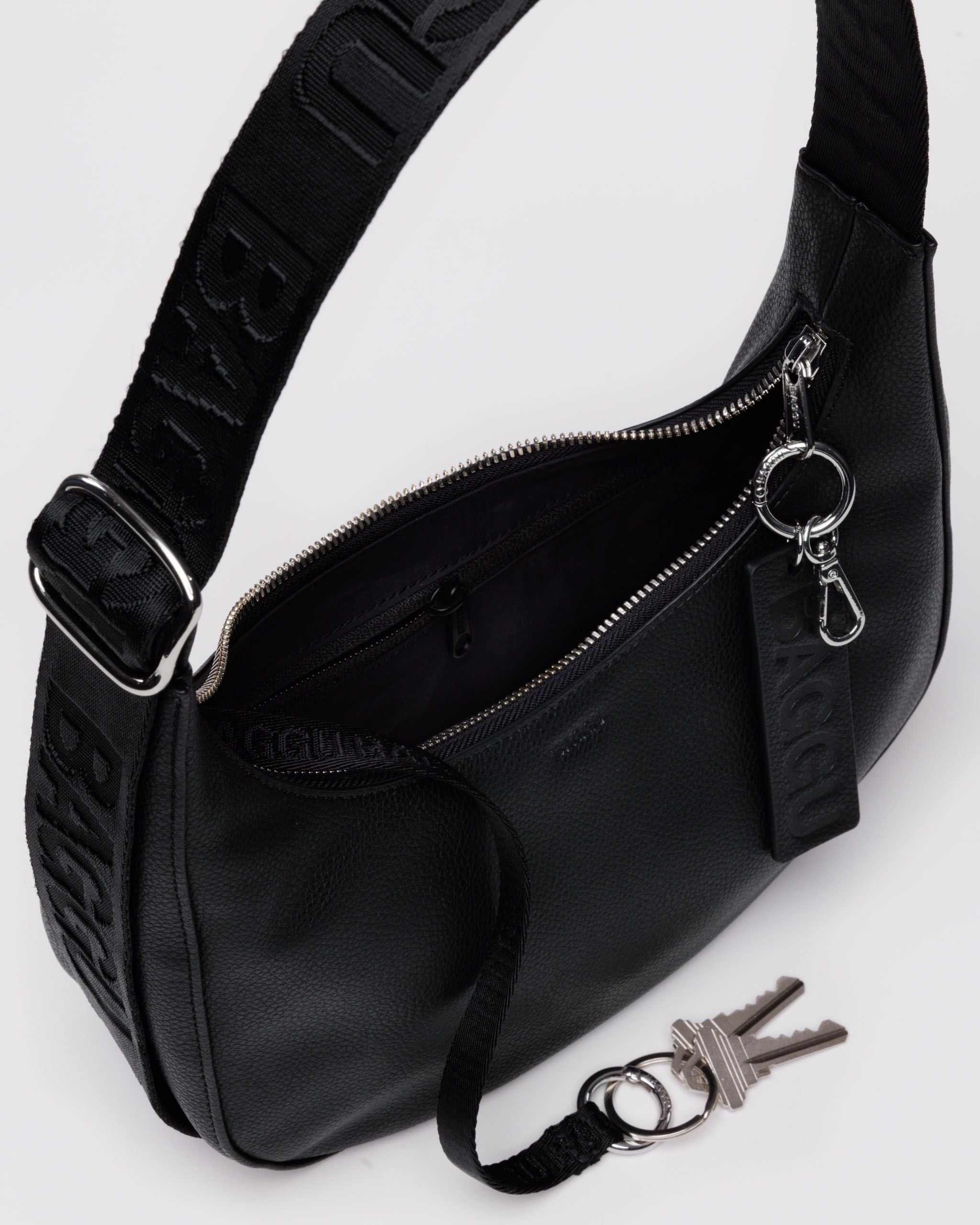 Small Recycled Leather Crescent Bag - Black - Cozy Glow