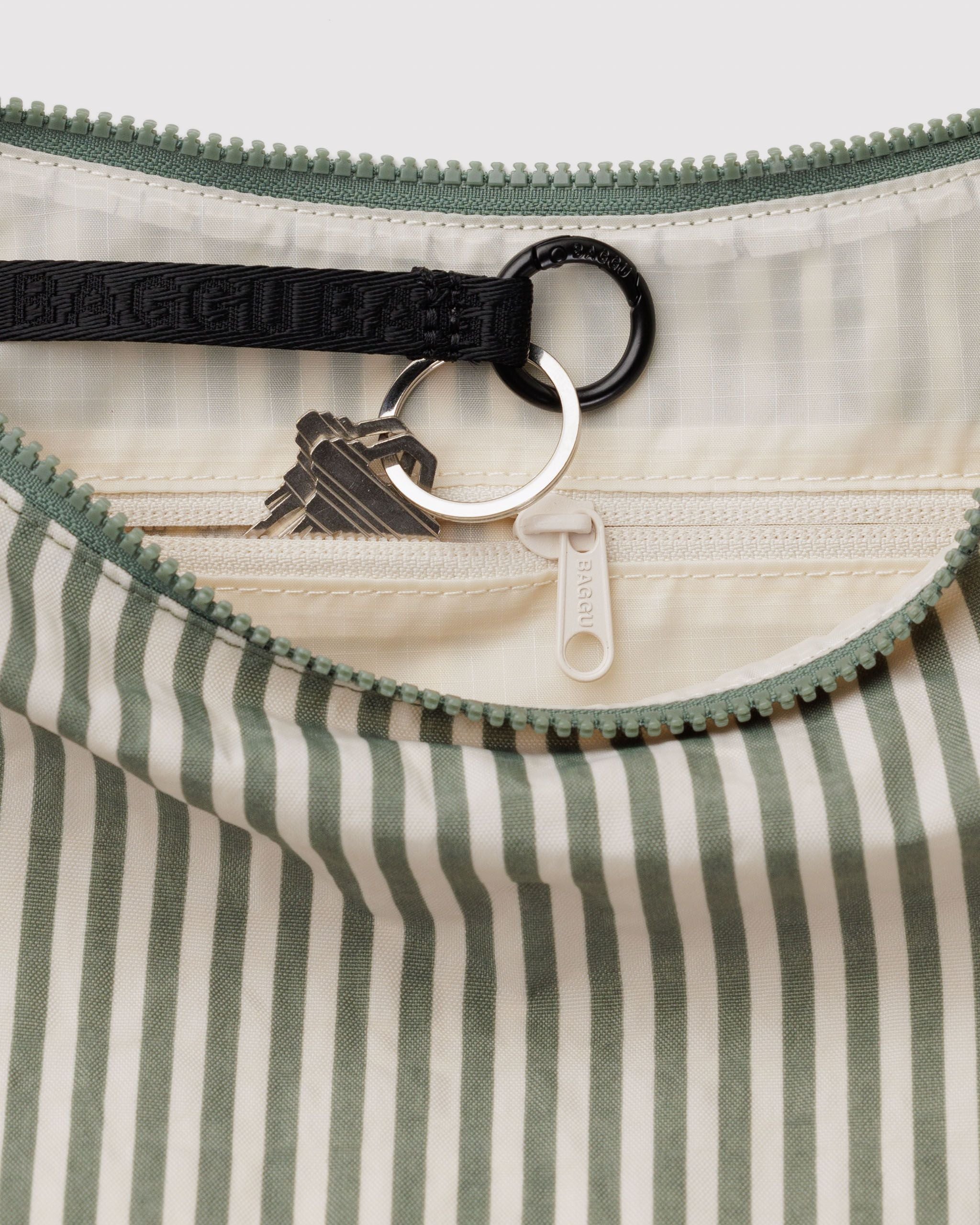 Medium Nylon Crescent Bag - Sage Stripe - Easy Spritz