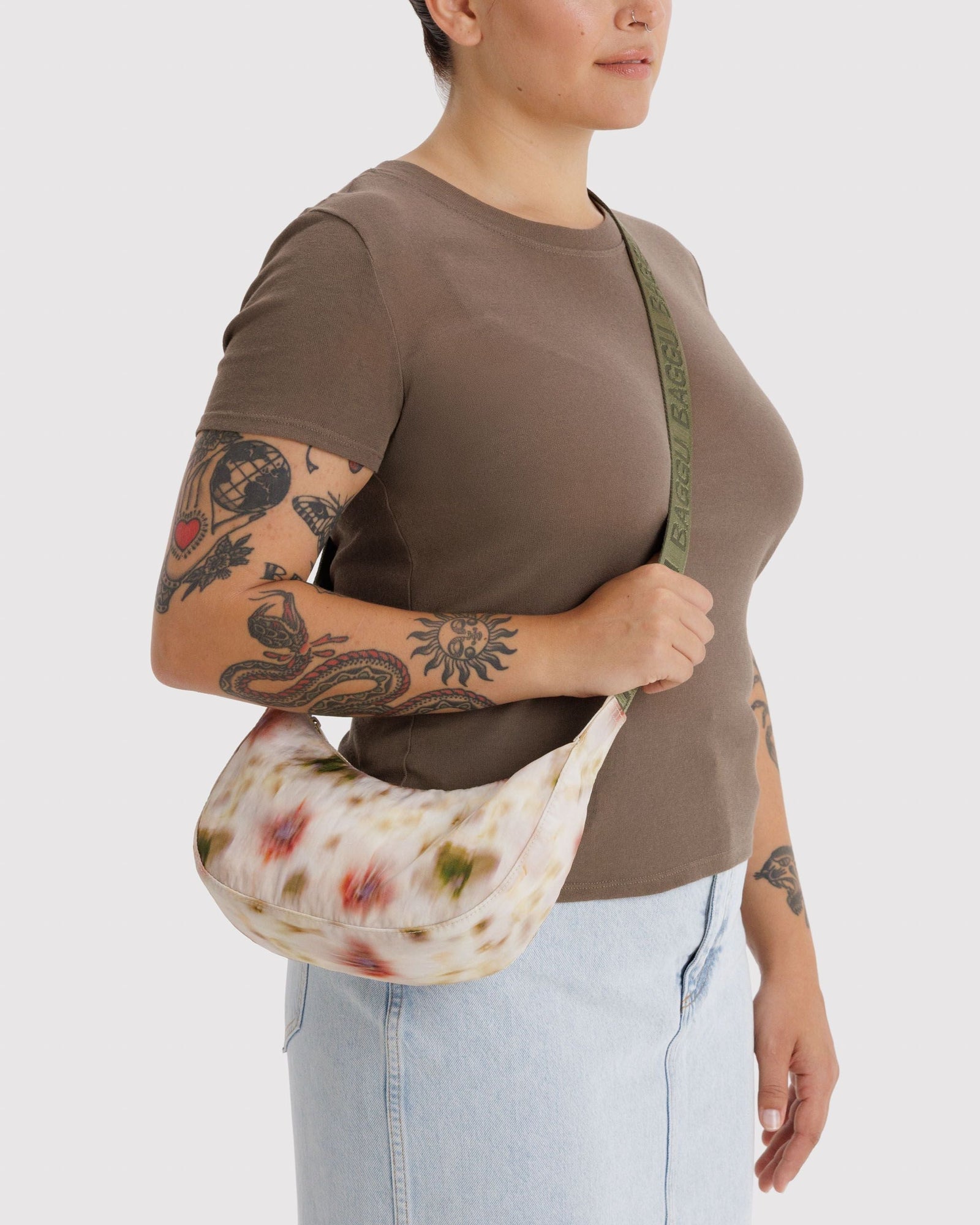 Small Nylon Crescent Bag - Abstract Floral - Clean Mood