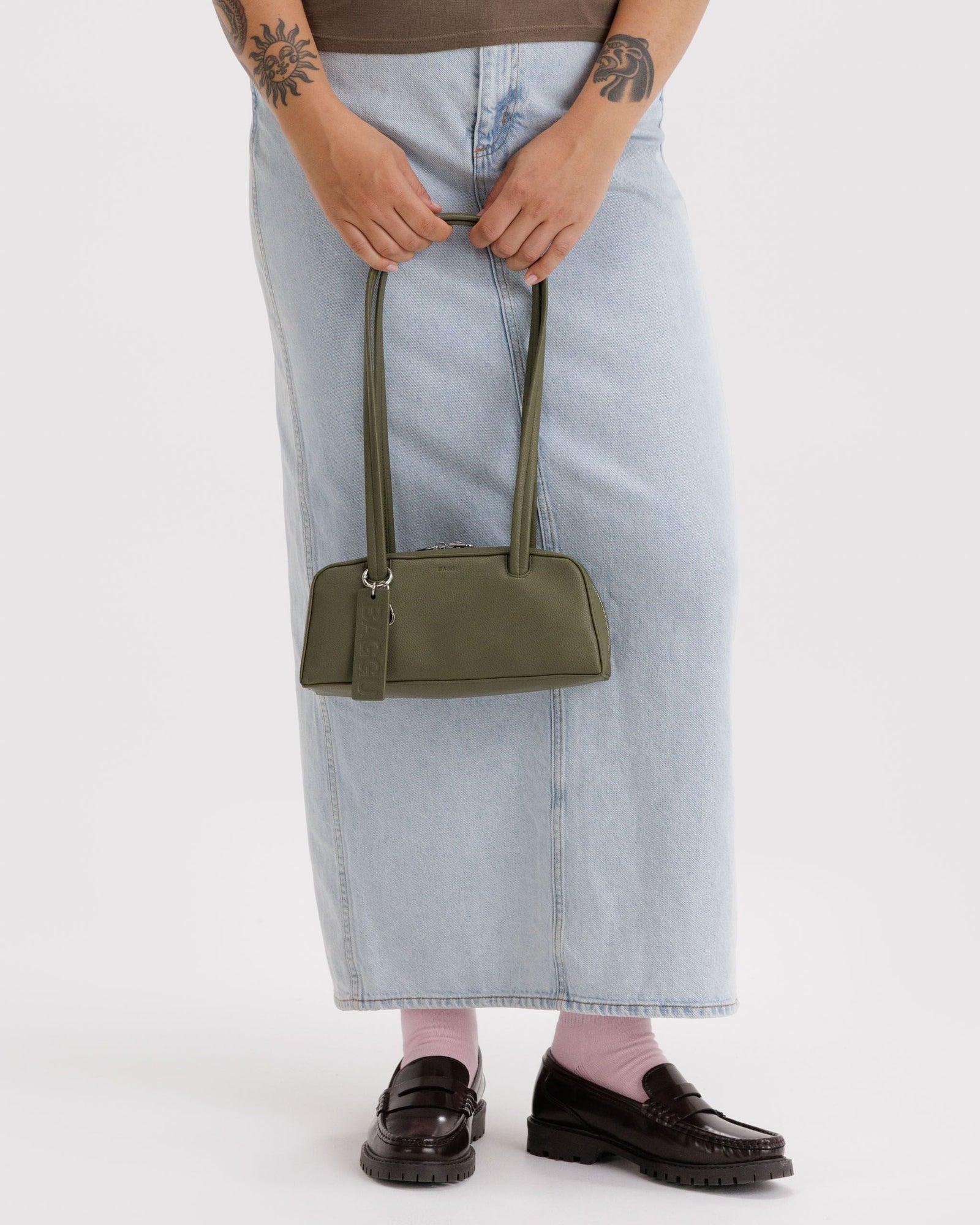 Small Recycled Leather Bowler Bag - Loden - Quick Setup