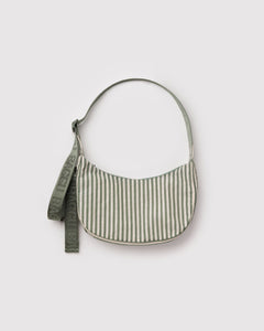 Small Nylon Crescent Bag - Sage Stripe - Soft Glow