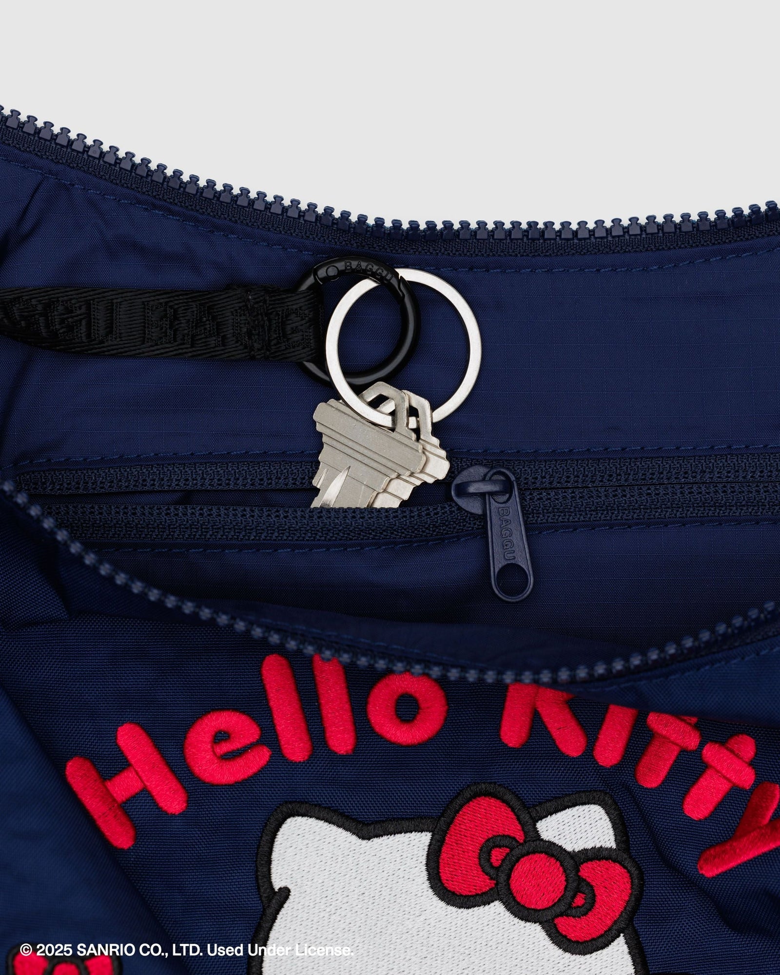 Medium Nylon Crescent Bag - Embroidered Hello Kitty & Teddy - Soft Glow