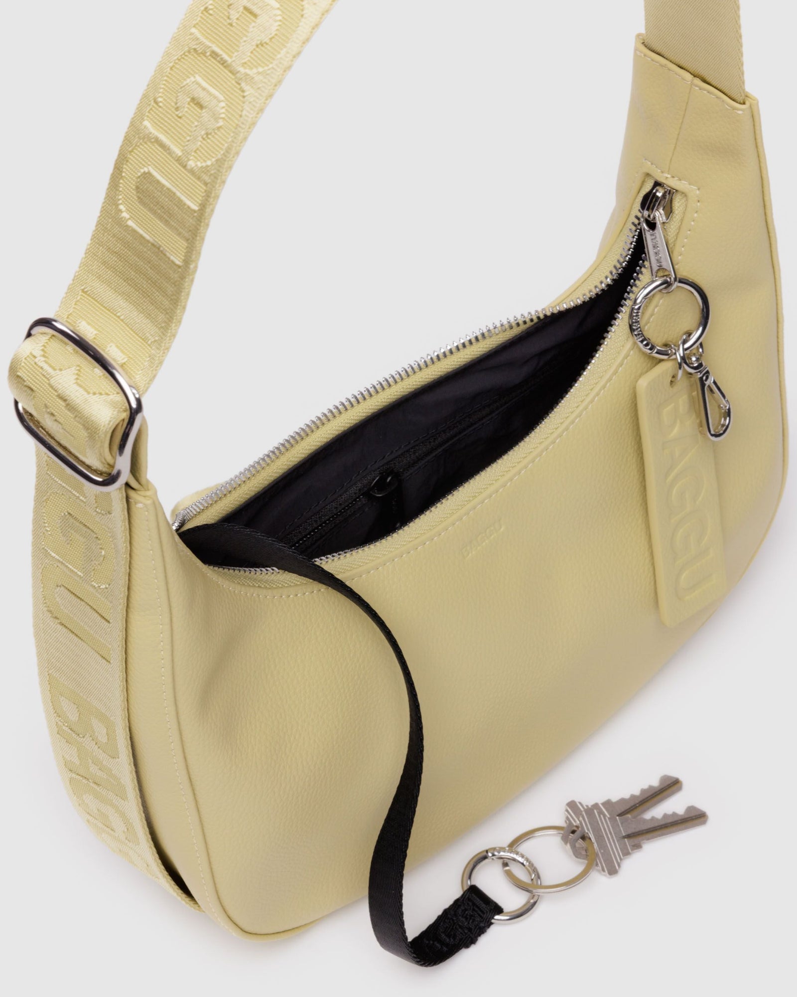 Small Recycled Leather Crescent Bag - Straw - Soft Glow