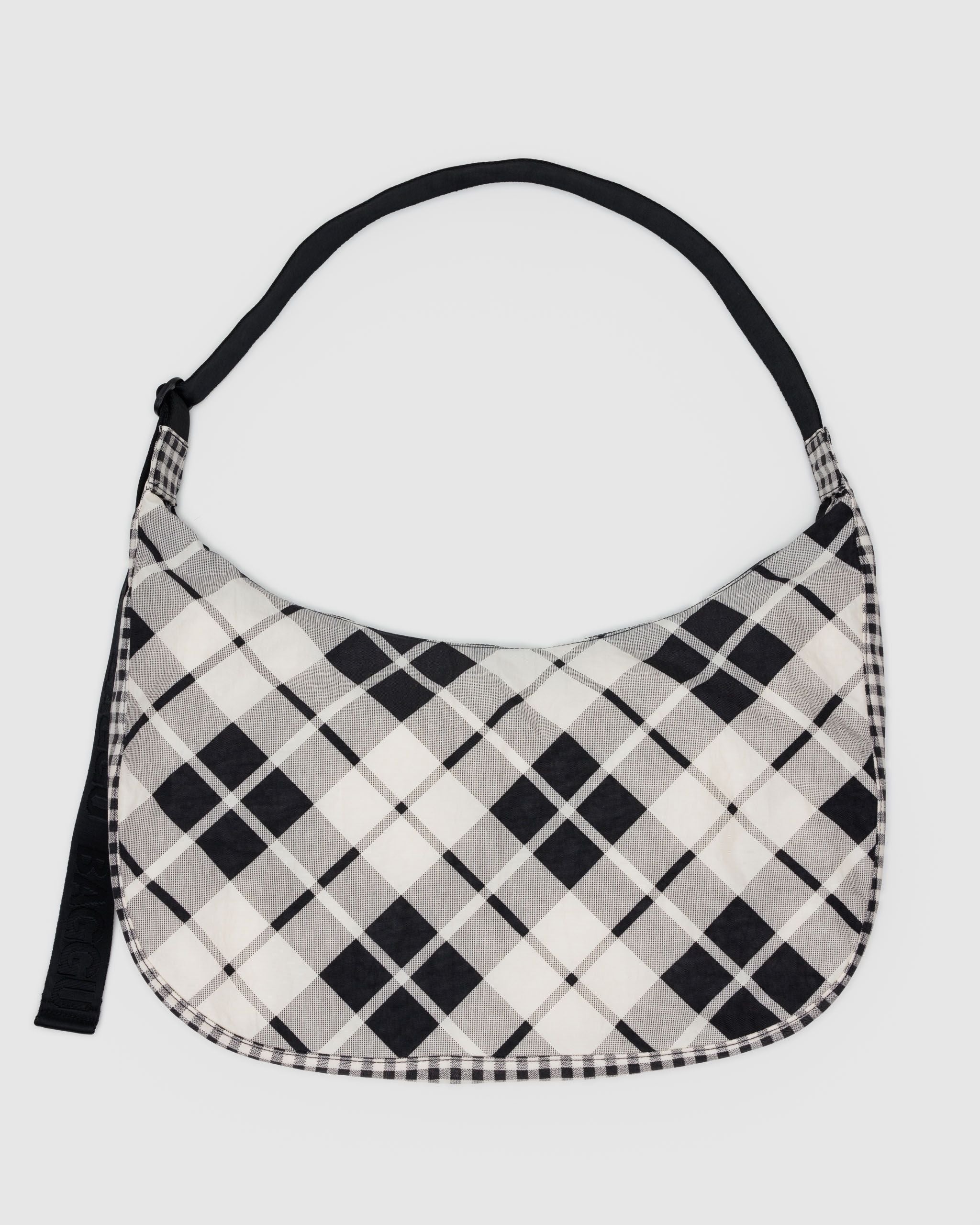 Large Nylon Crescent Bag - Mixed Plaid - Modern Blend