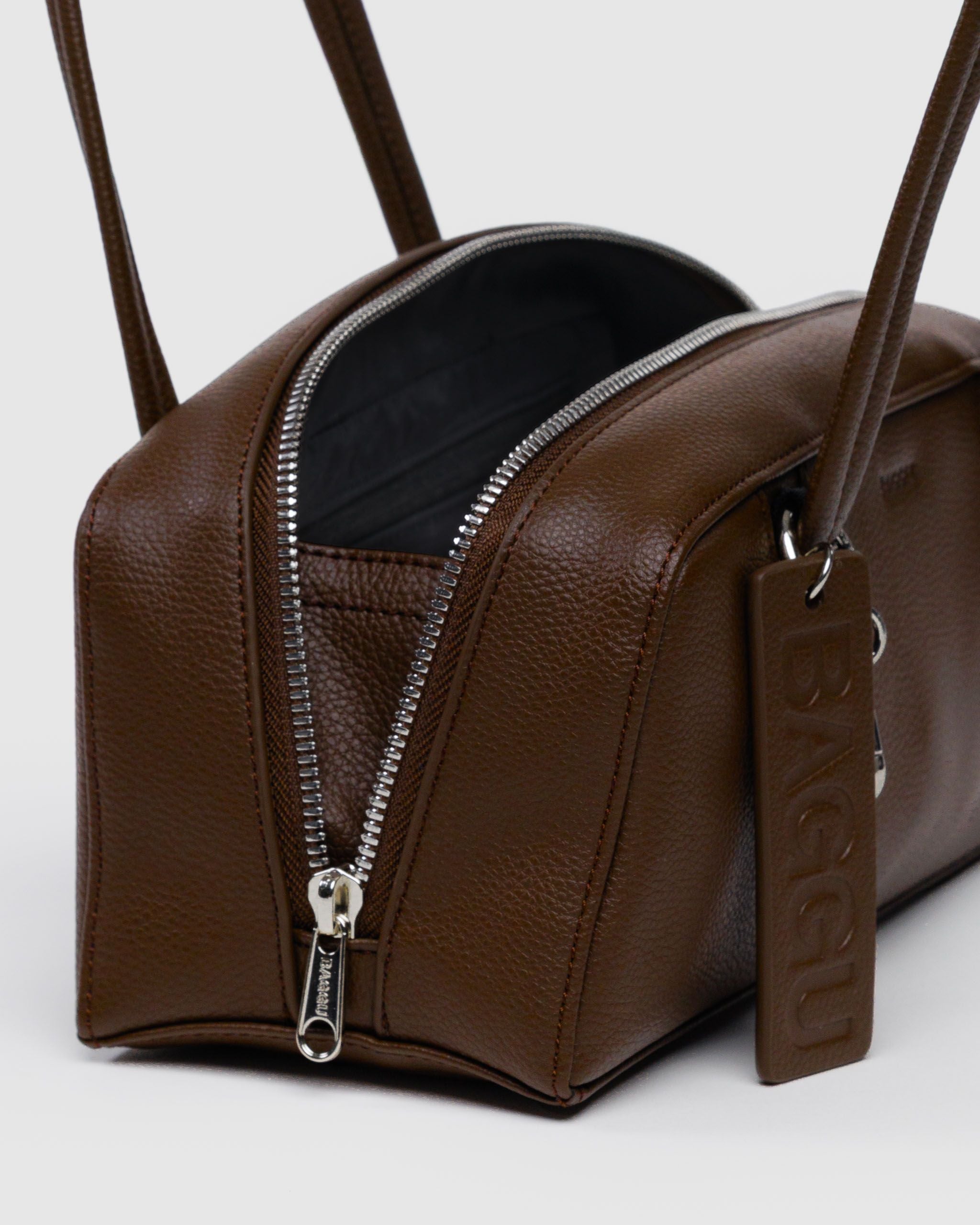 Small Recycled Leather Bowler Bag - Brown - Warm Blend
