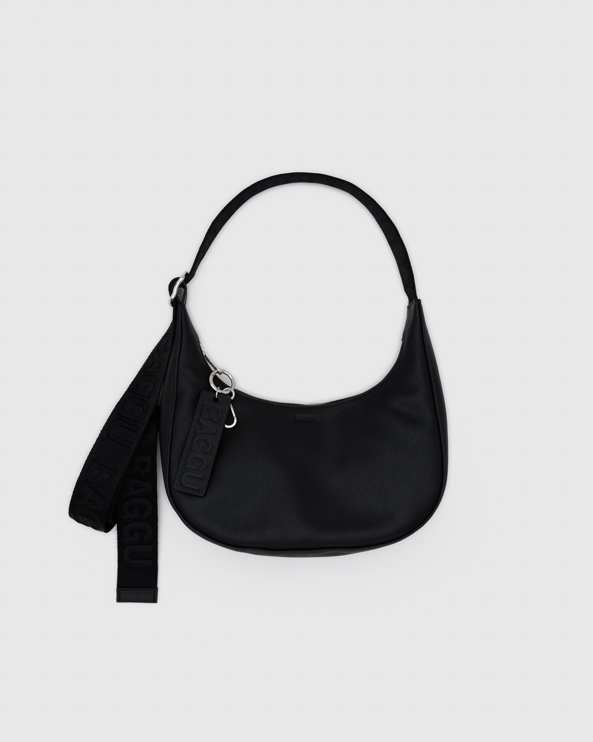 Small Recycled Leather Crescent Bag - Black - Cozy Glow