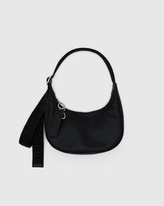 Small Recycled Leather Crescent Bag - Black - Cozy Glow
