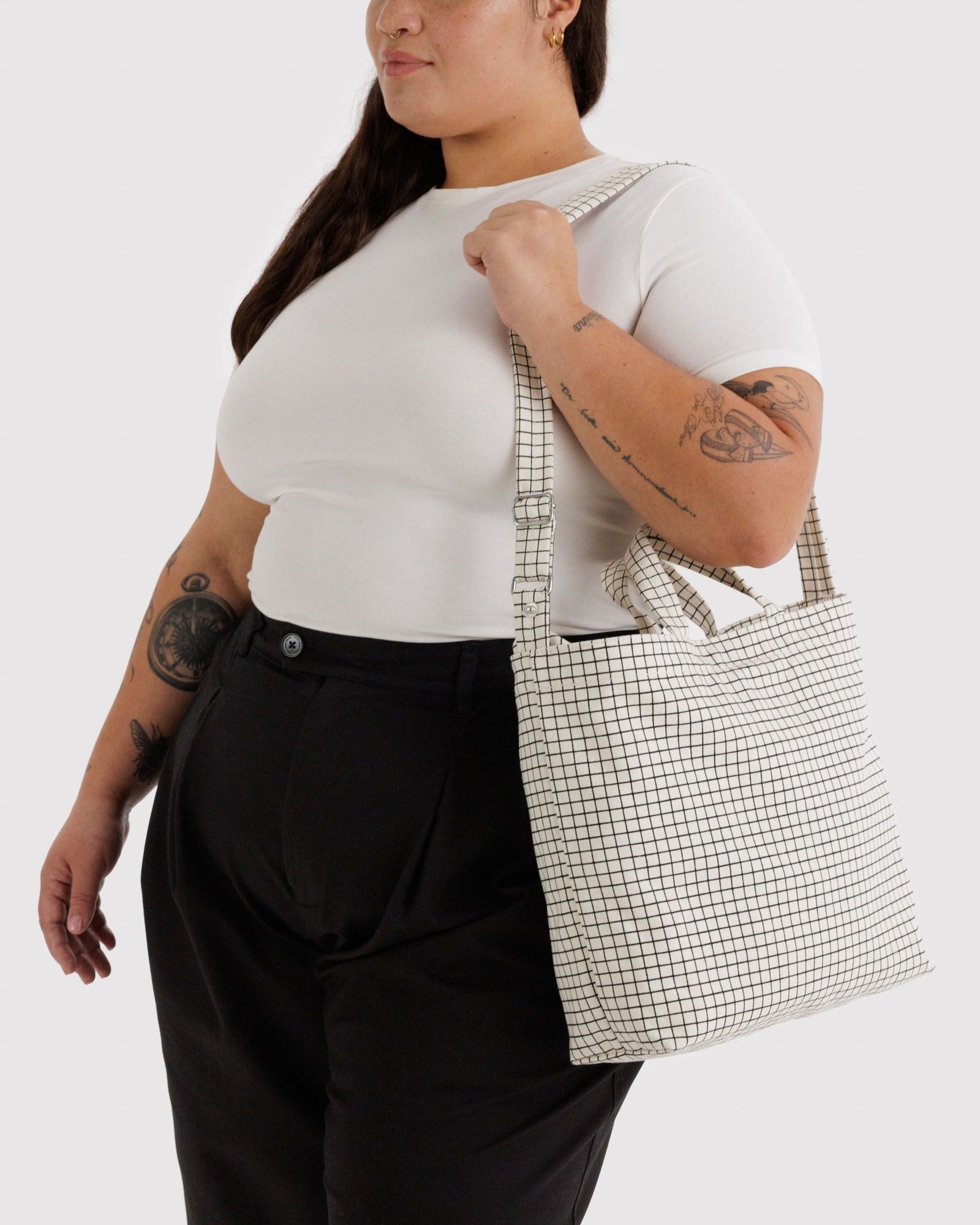 Horizontal Zip Duck Bag - Natural Grid - Home Hold