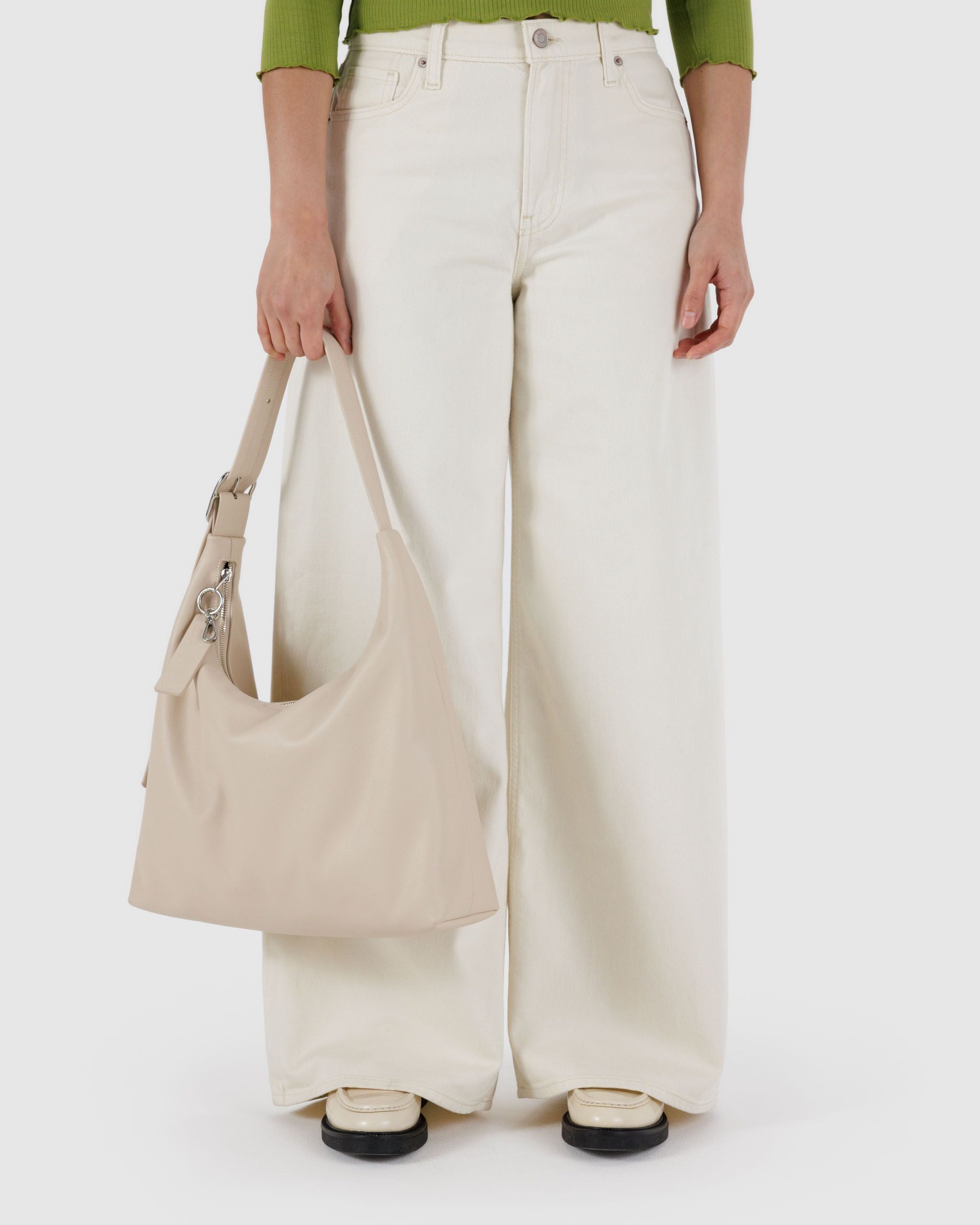 Recycled Leather Shoulder Bag - Stone - Quick Grab