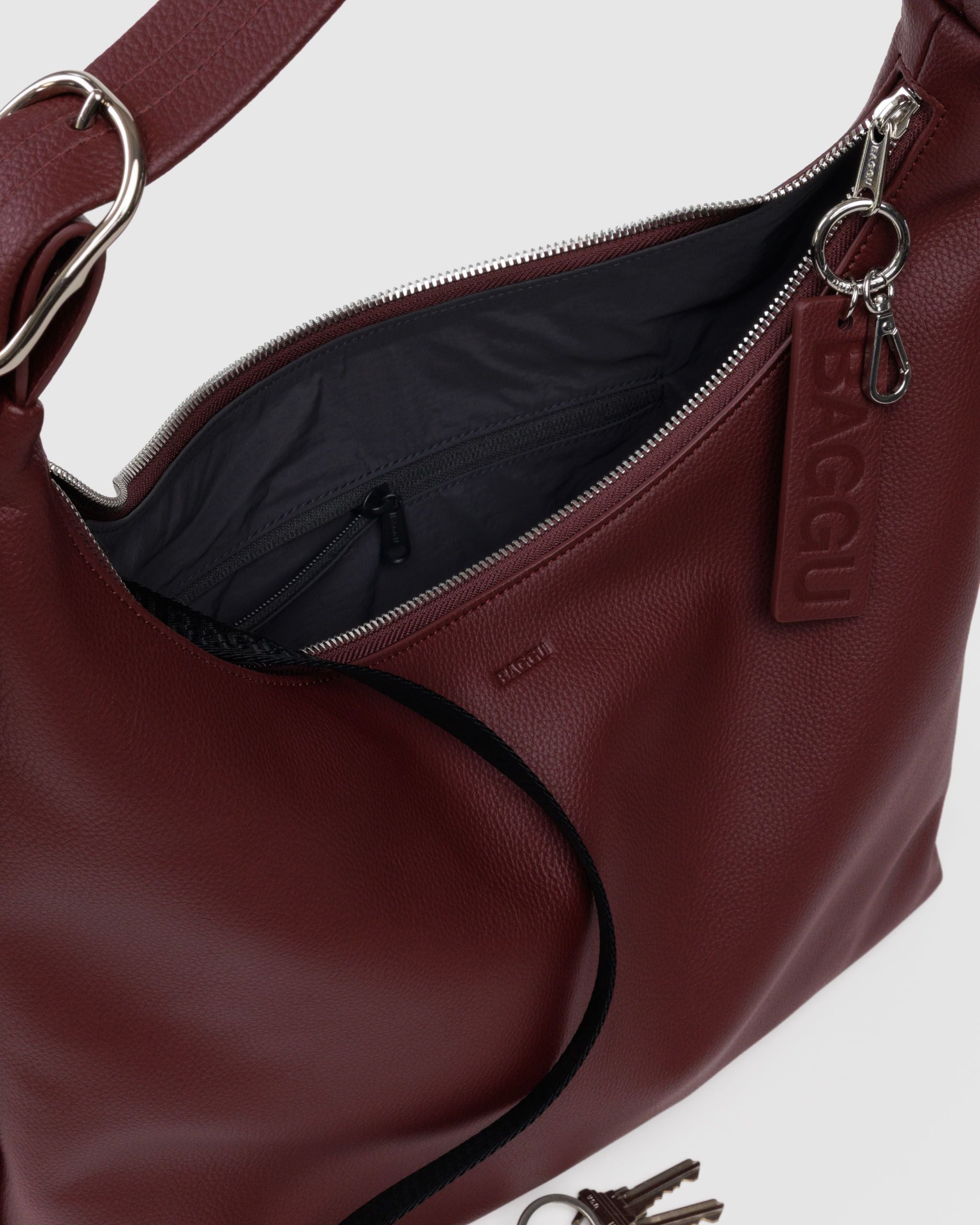 Recycled Leather Shoulder Bag - Mahogany - Travel Ready