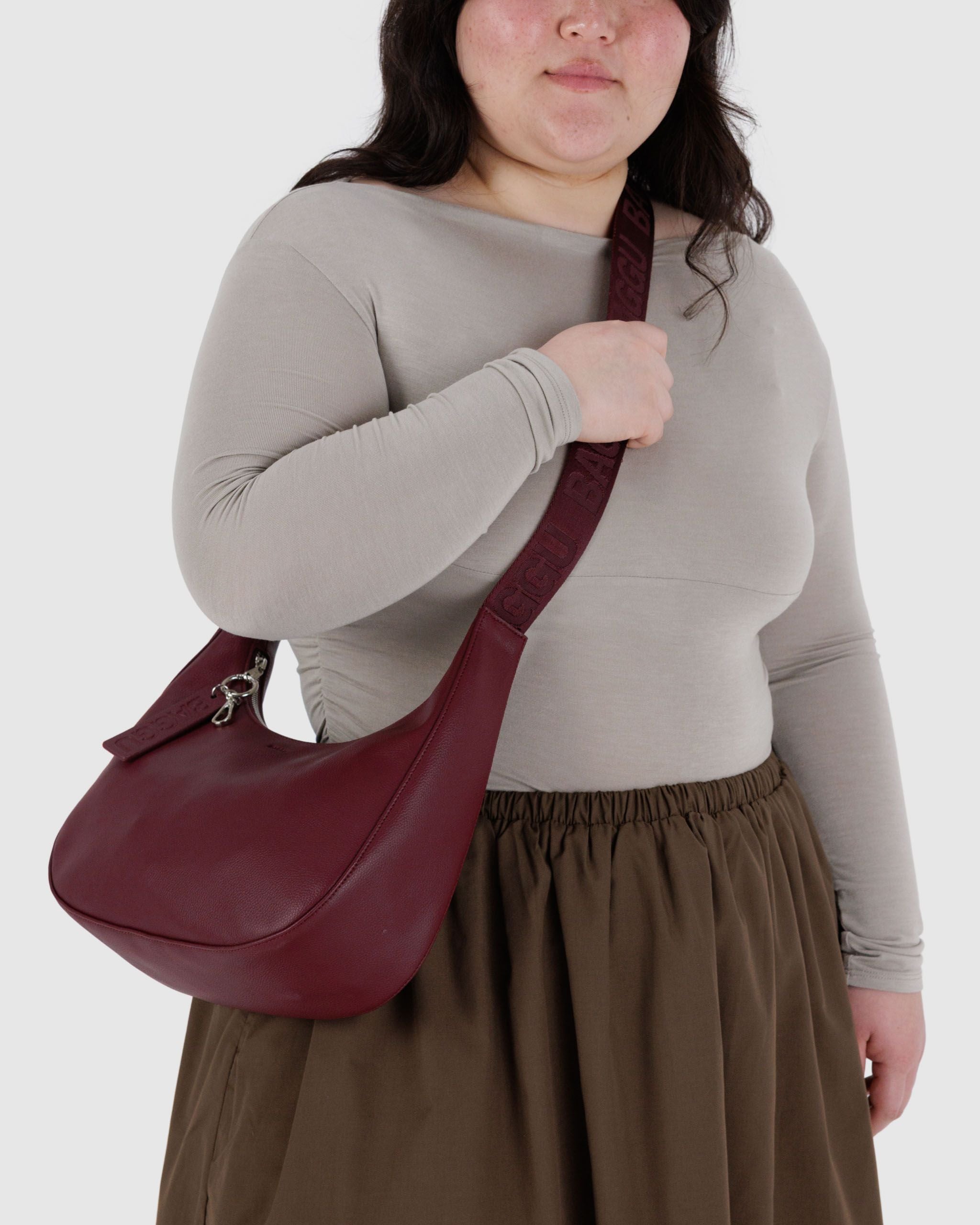 Medium Recycled Leather Crescent Bag - Mahogany - Classic Notes