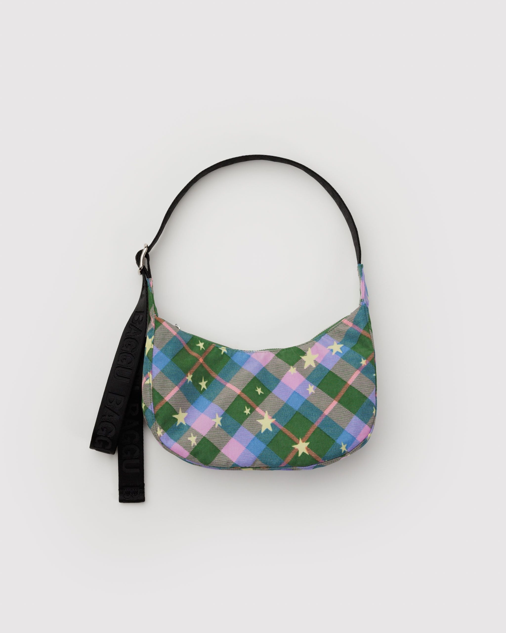 Small Nylon Crescent Bag - Green Star Plaid - Daily Scent