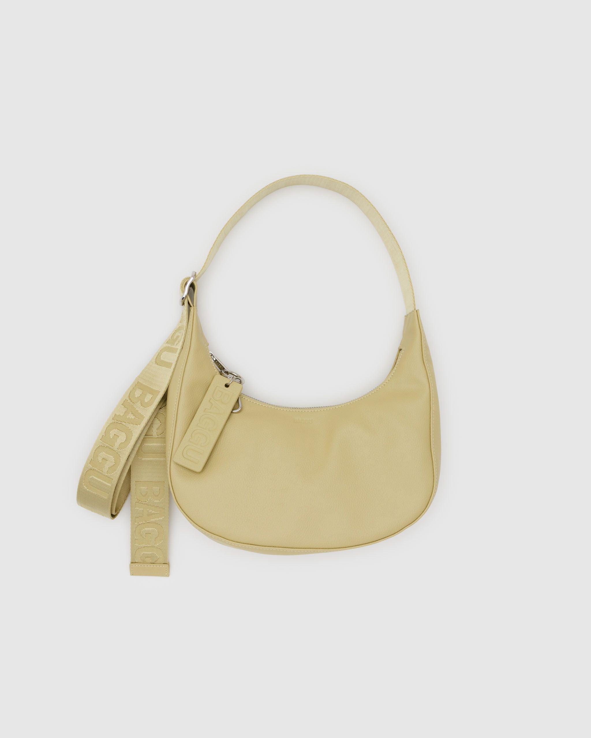 Small Recycled Leather Crescent Bag - Straw - Soft Glow