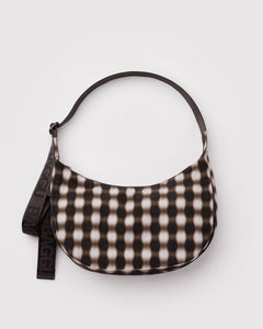 Medium Nylon Crescent Bag - Blurred Gingham Brown - Cozy Glow